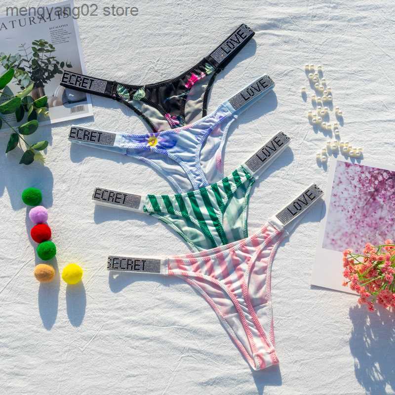 Briefs Panties Sexy Women Thong Striped Rhinestone Panties Low Waist G String Seamless Fitness Underwear Secret T Back Lingerie Thongs Tanga T236-image-872337282