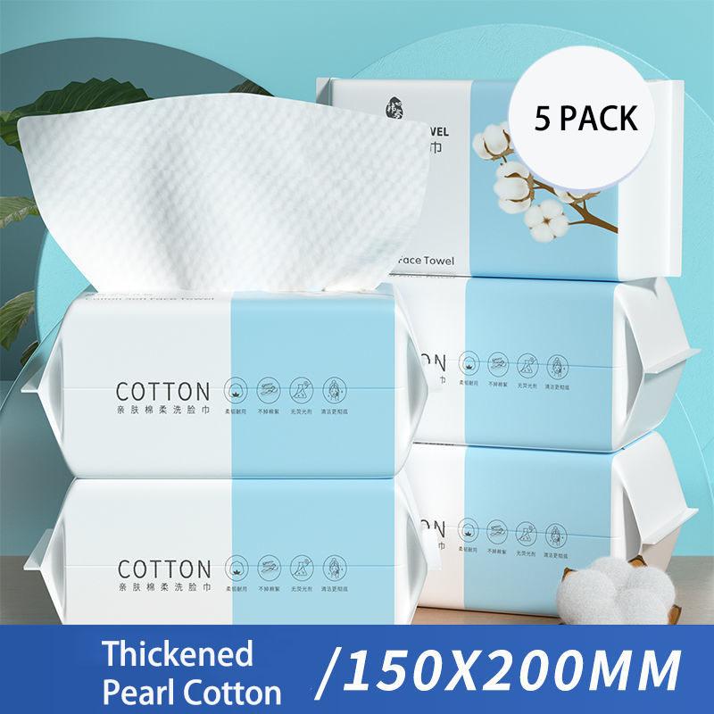 

Tools 5 Packs Facial Tissue Soft Cotton Facial Cleansing Cotton Dry Wipes Makeup Remover Pads Strong Absorbent Disposable Face Towels