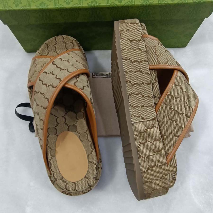 

Sandals Slipper Slides 5CM Thick Bottom Embroidered Printed Macaron Summer Beach Flip Flop Sandels Shoes, #8