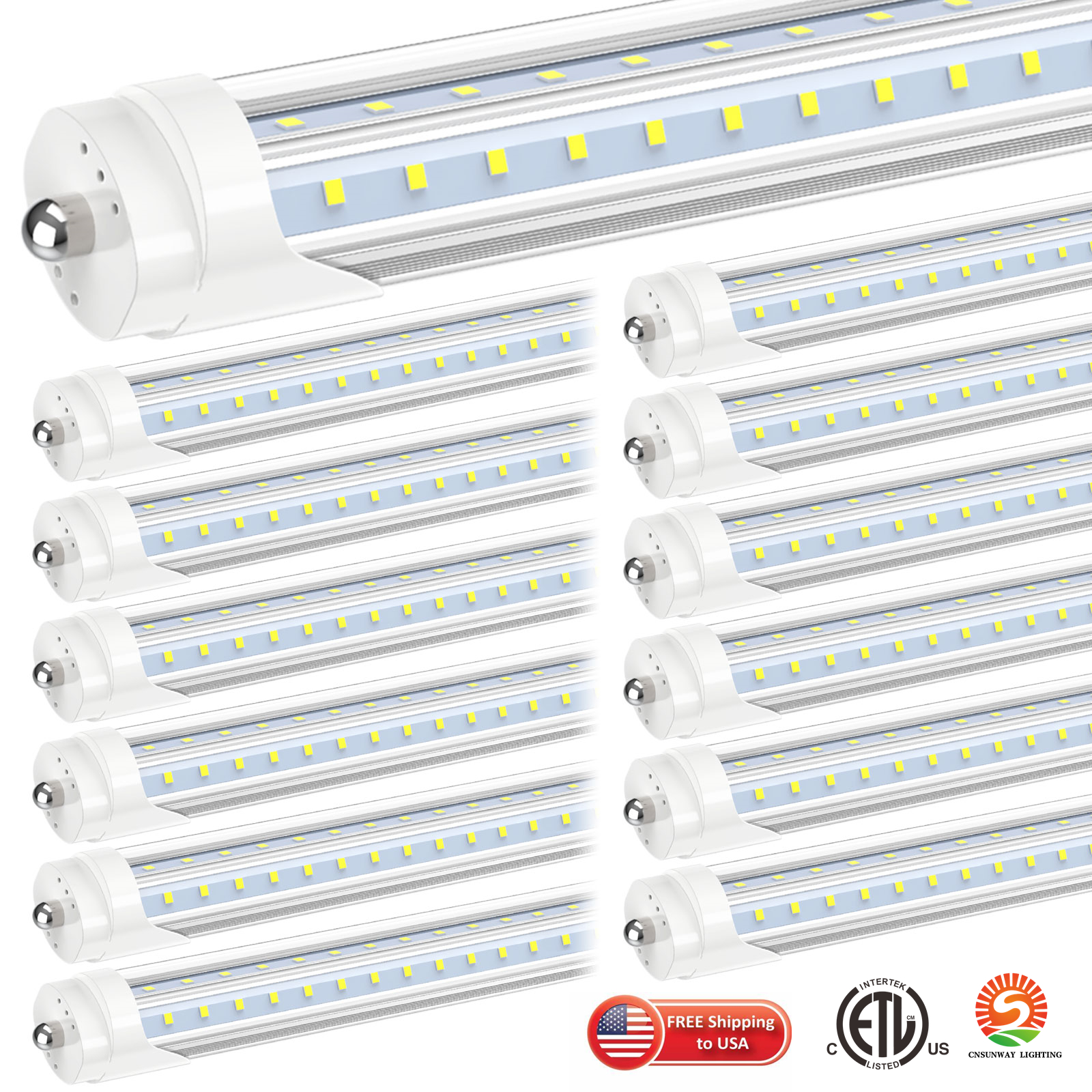 

Stock In US 72W 8ft t8 led tubes single pin FA8 8 feet leds light tube Double Rows LED Fluorescent AC 85-265V clear cover t10 t12 replacements ballast remove direct wire