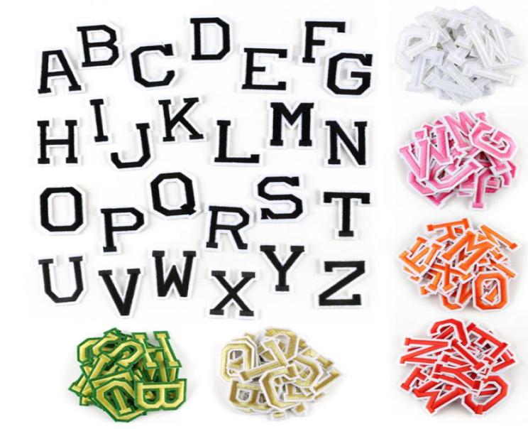 

260pcs 26 letters Embroidery Iron on patch For clothing applique backpack Motif pink orange black gold silver size 4cm5cm1465165