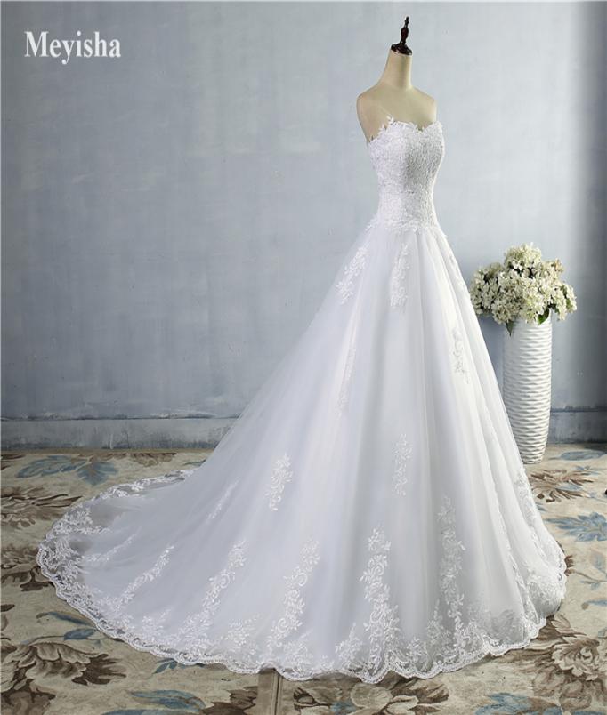 

ZJ9059 White Ivory 2021 Lace Bottom Wedding Dresses Bridal Dress with big train gown Plus Size 226W6005465