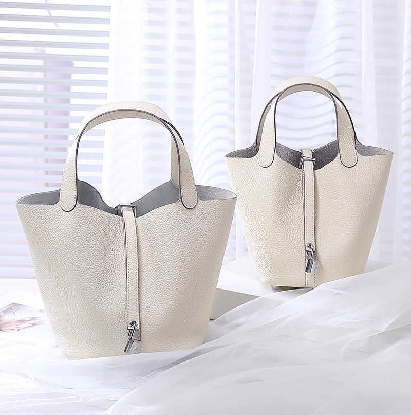 

Original edition 7A H Home Designer Picotin Lock bags Bag Womens New 2023 South Korean small crowd lychee grain first layer kraft vegetable basket bag leat With Logo, Large elephant grey