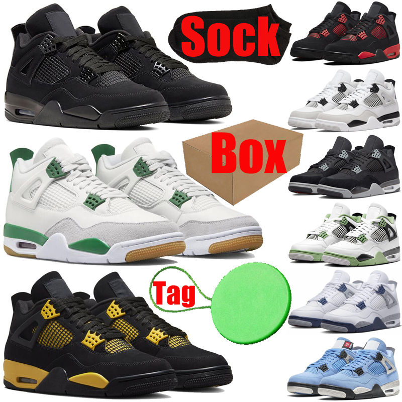 

With Box Pine Green 4 4s basketball shoes for men women Red Thunder Seafoam Military Black cats Canvas shoe Midnight Navy White Oreo mens trainers sneakers, #34 red cement