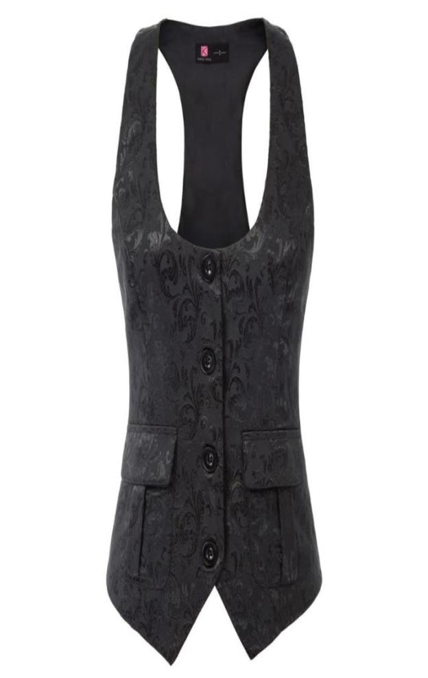 

Women039s Vests Kate Kasin Women Jacquard Vest Coat Waistcoat RaceBack UNeck Handkerchief Hem Elegant Retro Slim Fit Cropped 5686195, Black