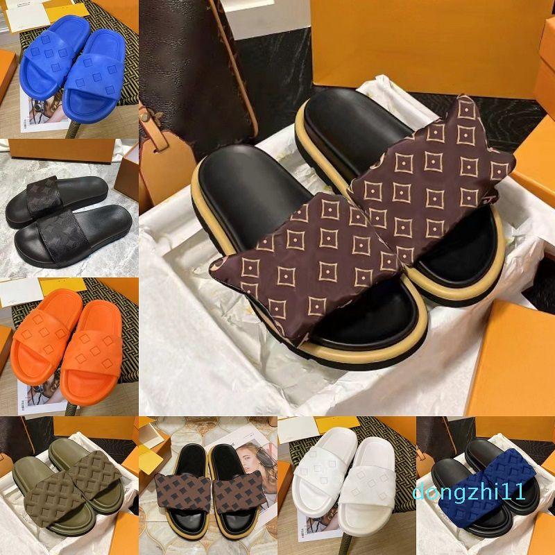 

Designer Pool Pillow Women Man Sandals Slippers Sides Sunset Flat Comfort Mules Padded Front Strap Slipper Side Fashionable Easy-to-wear Style Slides 35-45, Color#15