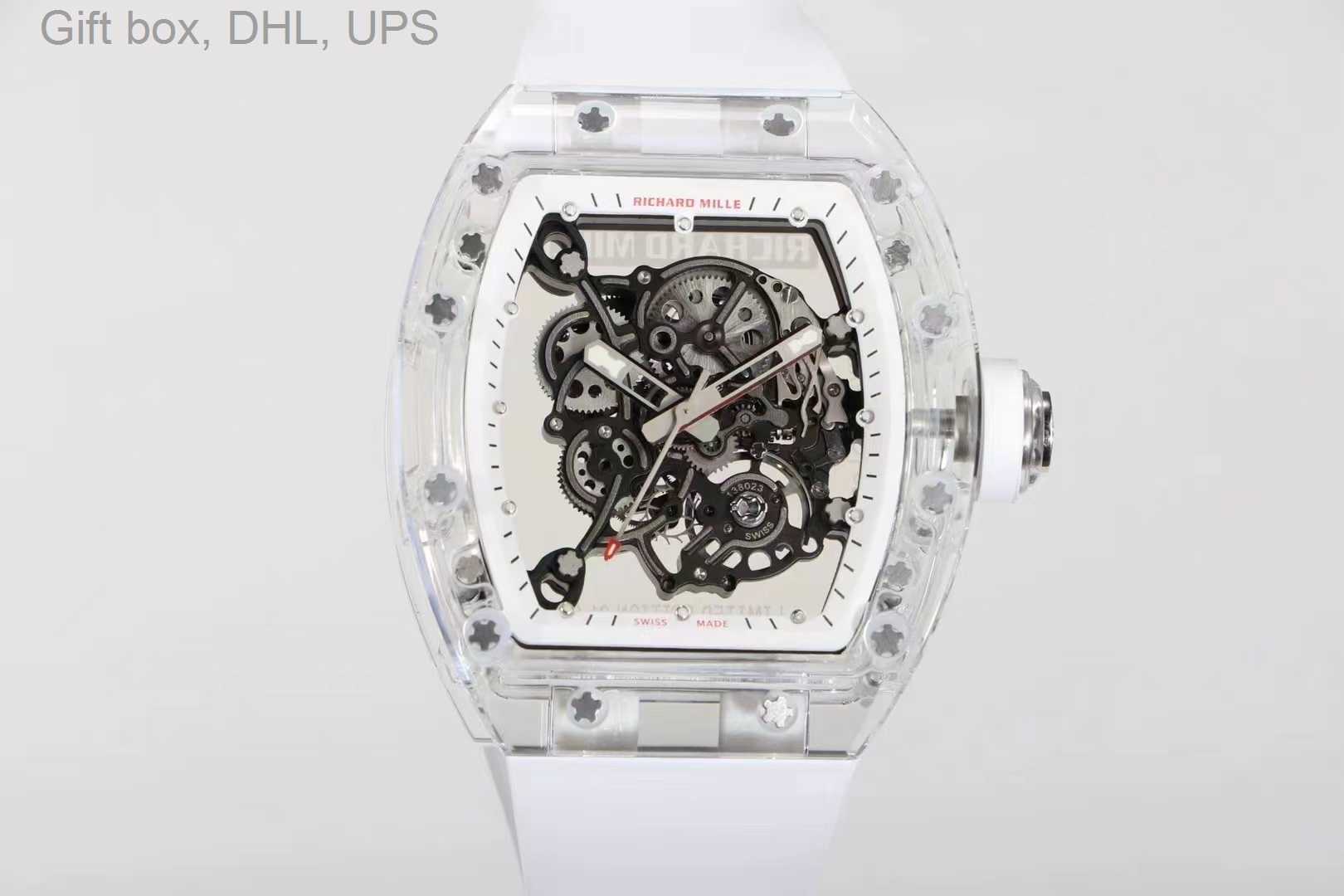 

rm055 SUPERCLONE Flywheel Superclone Luxury Mens Mechanics Watch Richa Milles Wristwatch Swiss rm055 White Ceramic Automatic Mechanical Transparent, Black