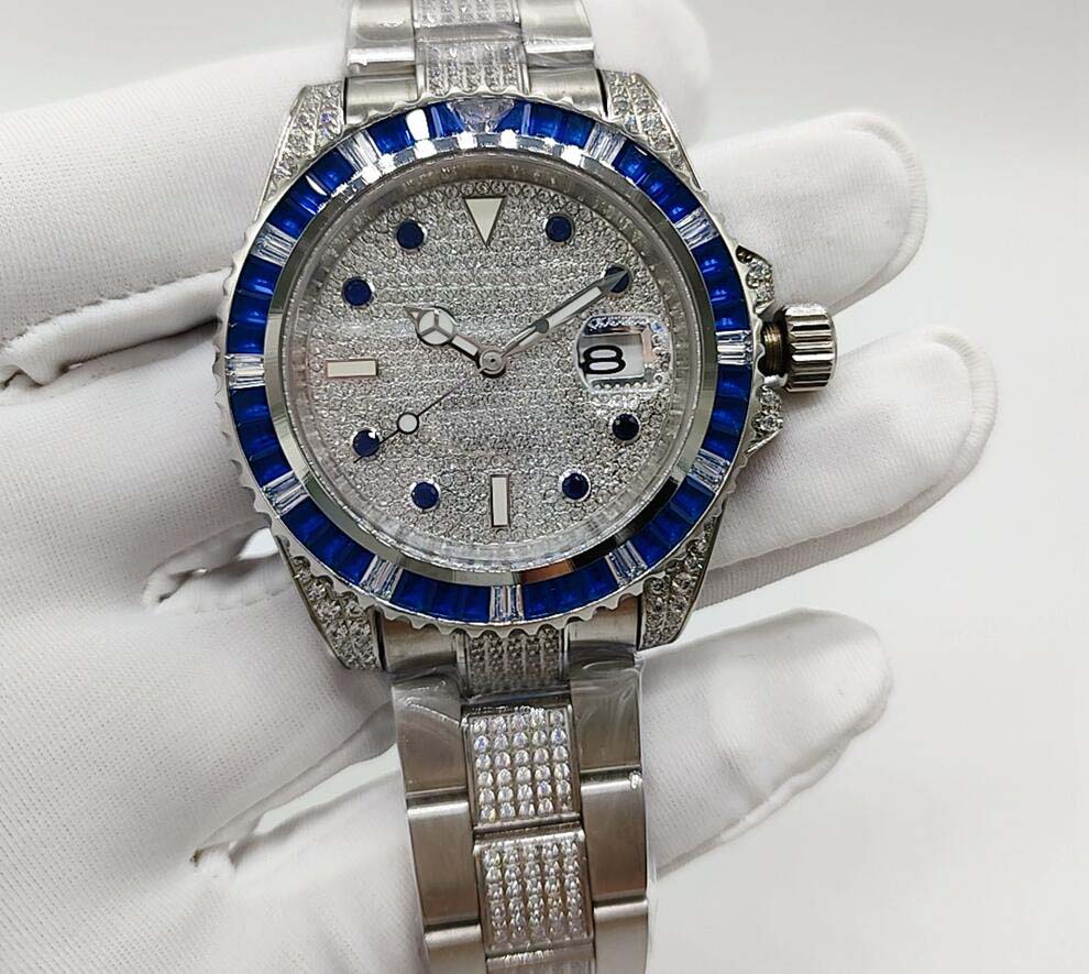 

Classic 2 styles First-class quality men Wristwatches 40mm Diamond dial sapphire Luminous 2813 movement Auto Date Refined steel Mechanical Automatic Mens Watches, Blue