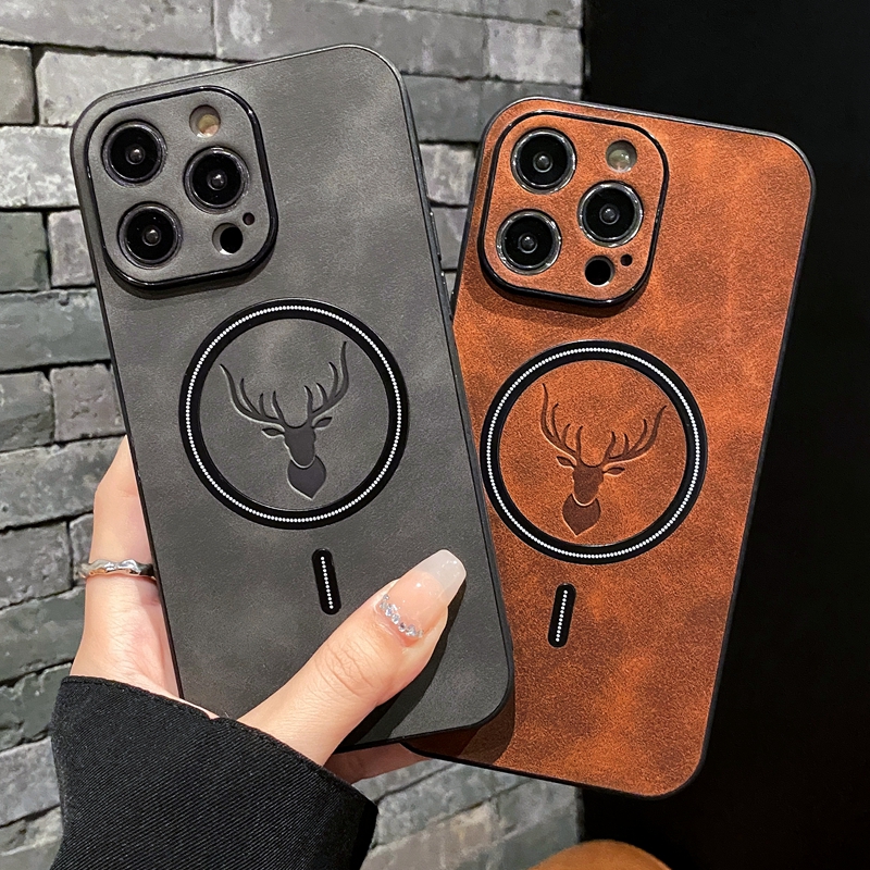 

Luxury Magsafe Wireless Charge Deer Cortex Phone Case For iPhone 14 13 12 11 Pro Max X XS XR Max Plus Magnetic Bumper Cover