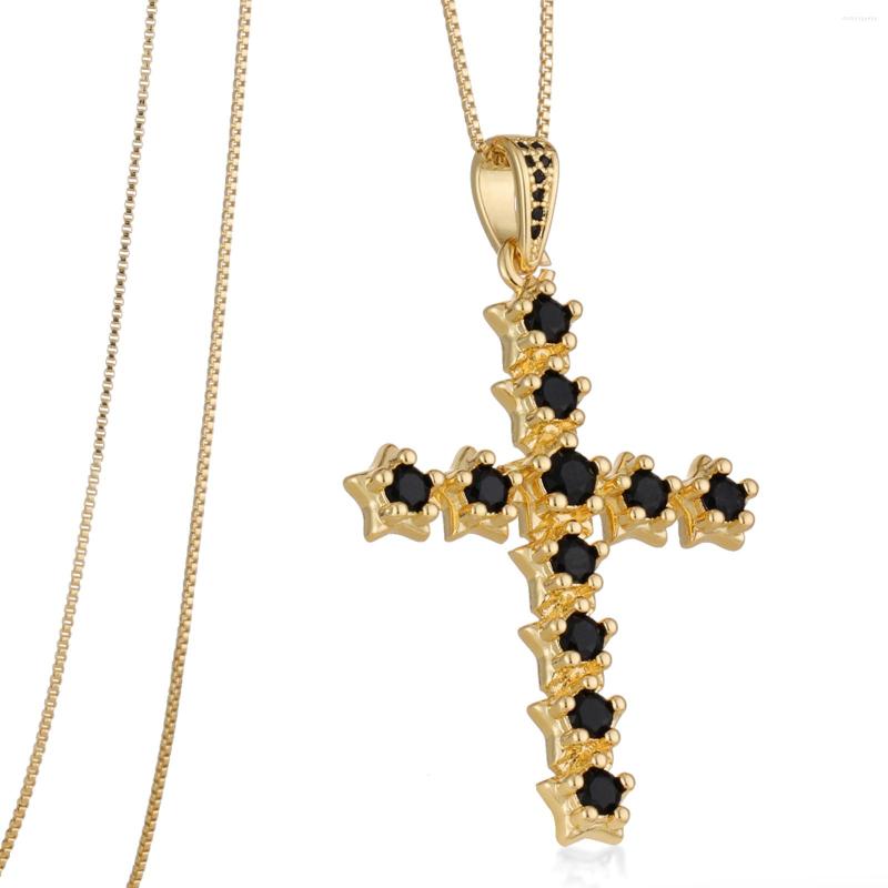 

Pendant Necklaces Copper Star Shaped Pattern Necklace Rainbow Cubic Zircon Cross Chain For Women Men Religious Jewelry Gift