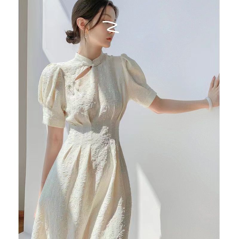 

Retro and Improved White Qipao Skirt Women's Summer 2023 New French Advanced Jacquard Dress Women's Long Dress, Gold