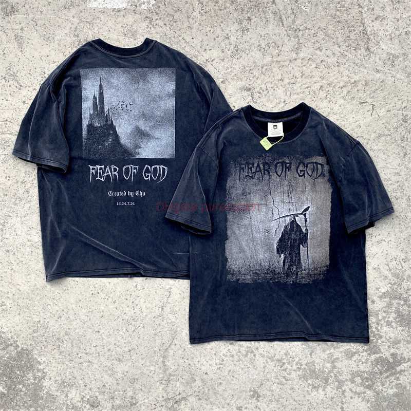 

Designer Fashion Clothing ESS Tees Tshirts Fears Of God FOG Essen American Trend lonely Evil Spirit Limited Washing Vintage High Street Short Sleeved Unisex Style Lu, Old black