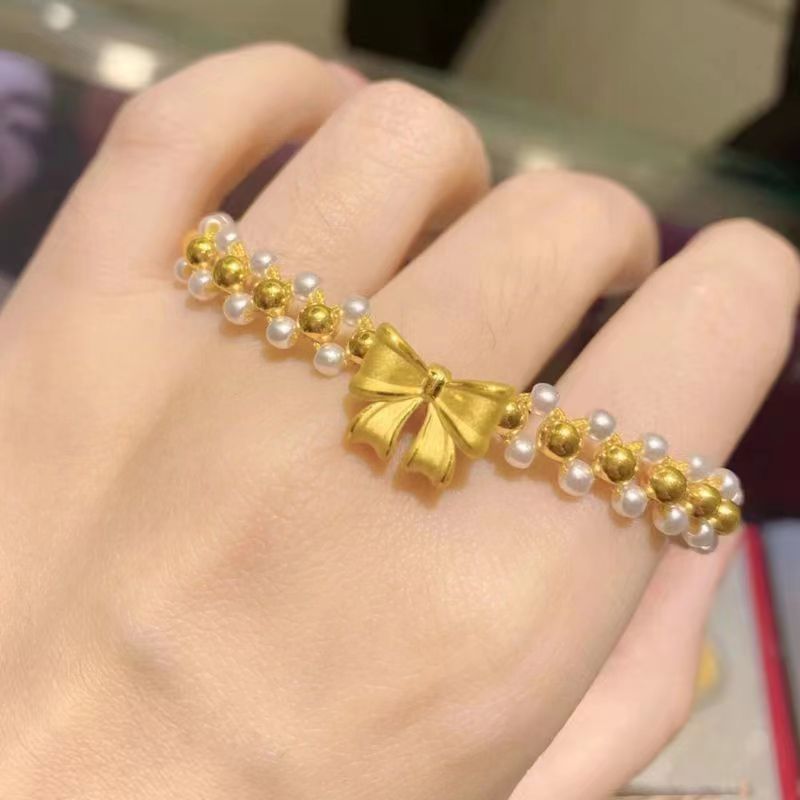 

Escaping Princess Bracelet Gold Bowknot Pearl Transfer Bead Woven Rope Bracelet 520 Valentine's Day Gift for Girlfriend