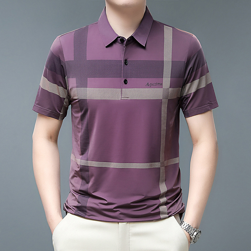 

Men's Polos Men's Polo Shirt Summer Short Sleeve T-shirt Striped Printing Button Loose Plus Size Casual Comfort Fashion Tops 230530 1EECT, Lagoon blue