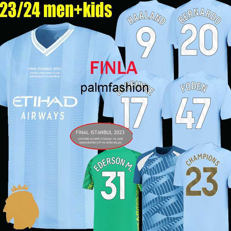 

22 23 24 HAALAND SOCCER JERSEYS final GREALISH MANS CITIES MAHREZ player version DE BRUYNE FODEN 2023 2024 football shirt kids kit champions ManCHestERs GOALKEEPER, Away adule 7