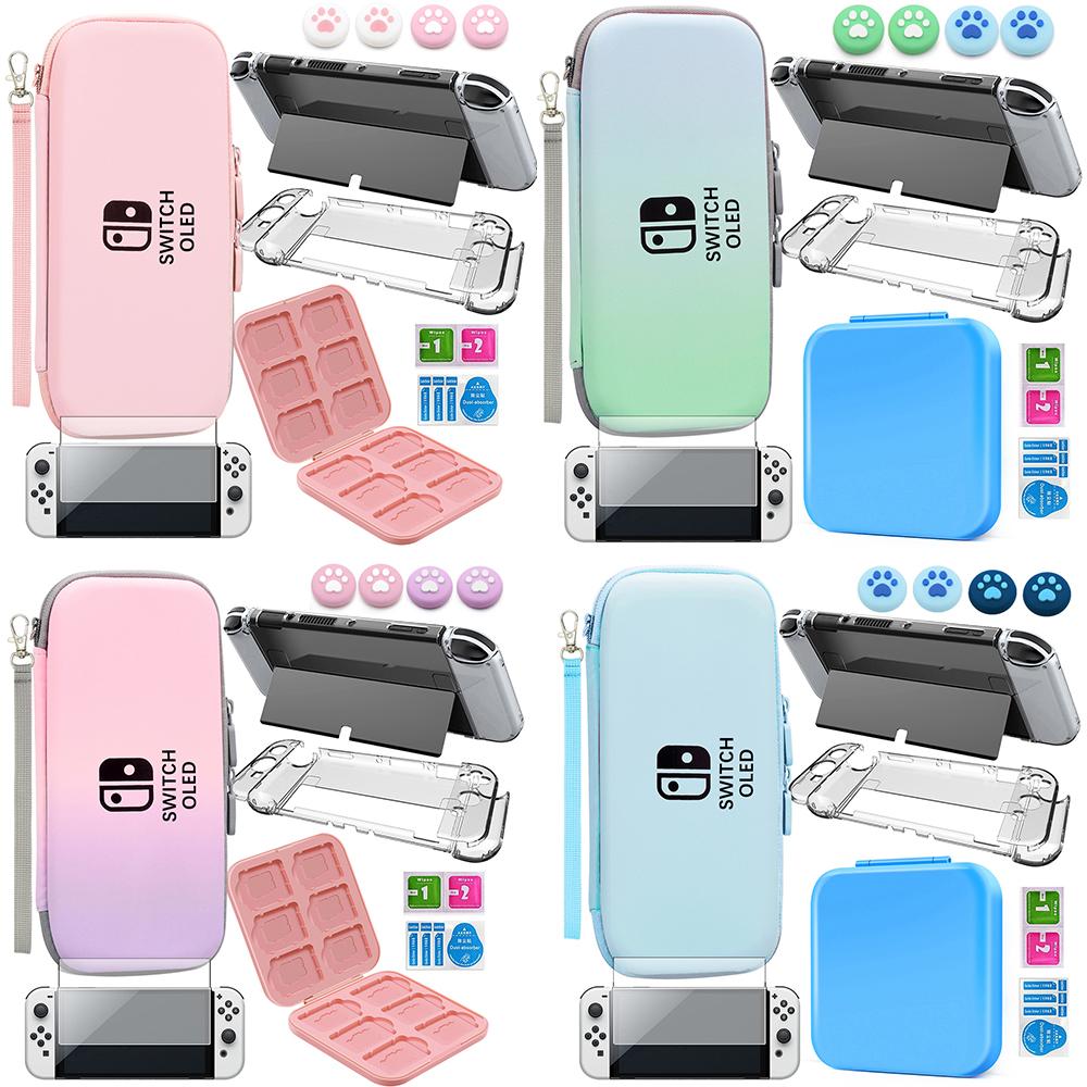 

Organizer for Nintendo Switch OLED Storage Bag 9H Tempered Glass Protective Film Game Card Case PC Crystal Hard Shell Thumb Grip Caps