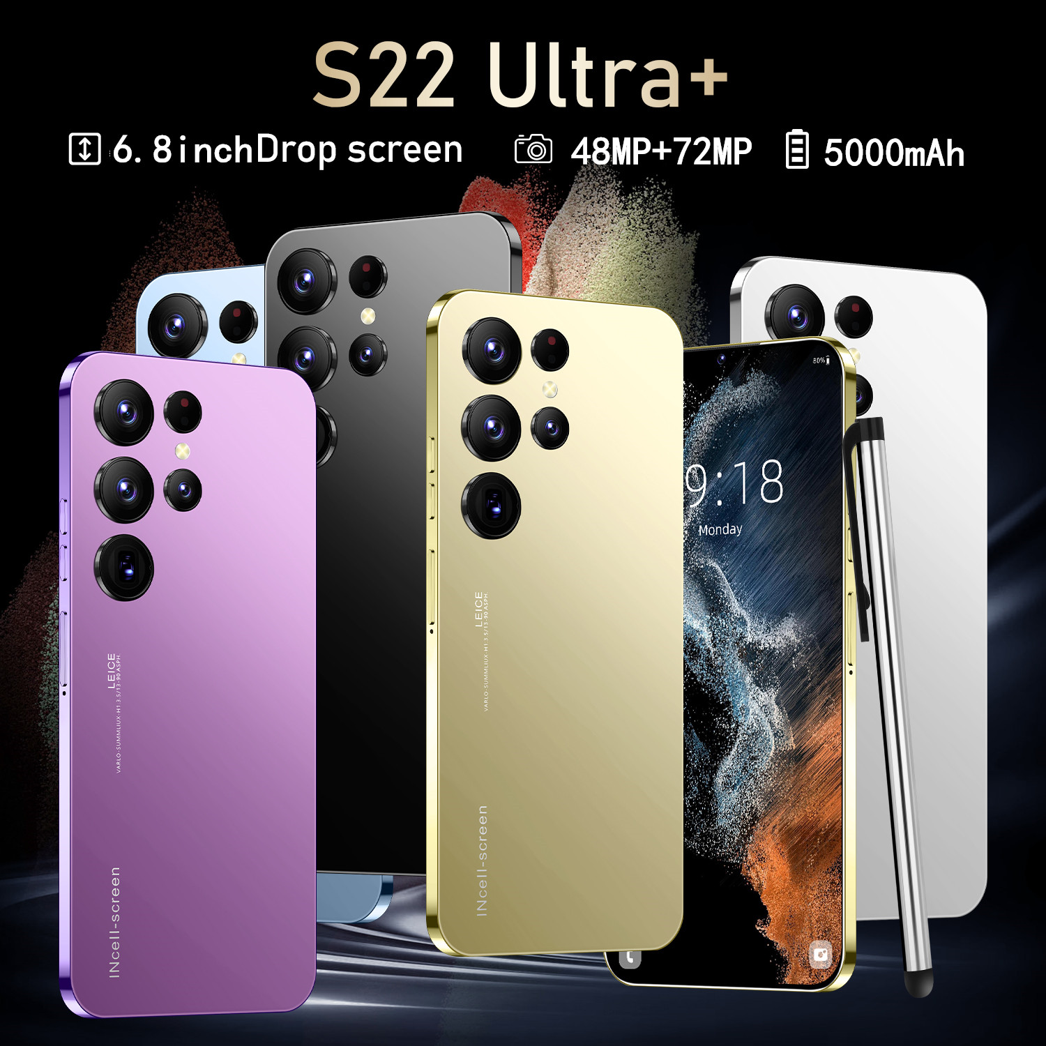 

5G Cell Phone S22 Ultra+ 6.8inch Android Smartphone 12+512G Dual Sim Cellphone 48+72MP Four Camera 6800mAh Battery Face Recogni, Gold