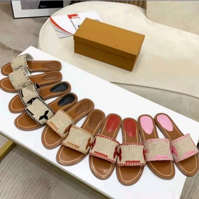 

Luxury Slippers Women's Embroider Slide Sandal Lock it Flat Mule Slippers Fashion Summer Beach Designers Slides For Ladies Low Heel Sandals Flat Womens Shoes, Blue