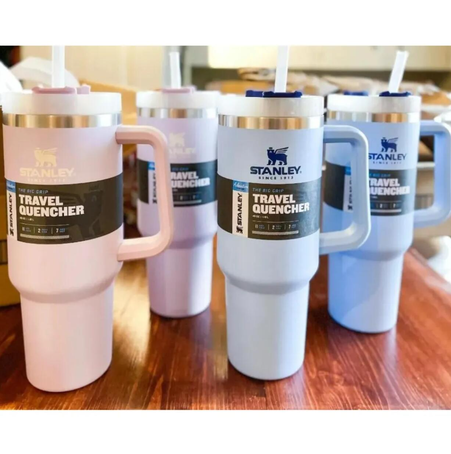 

With logo Pink Stanley 40oz Mugs Tumblers With Handle Insulated Tumbler Lids Straw Stainless Steel Coffee Termos Cup ready to ship A0531, Clear