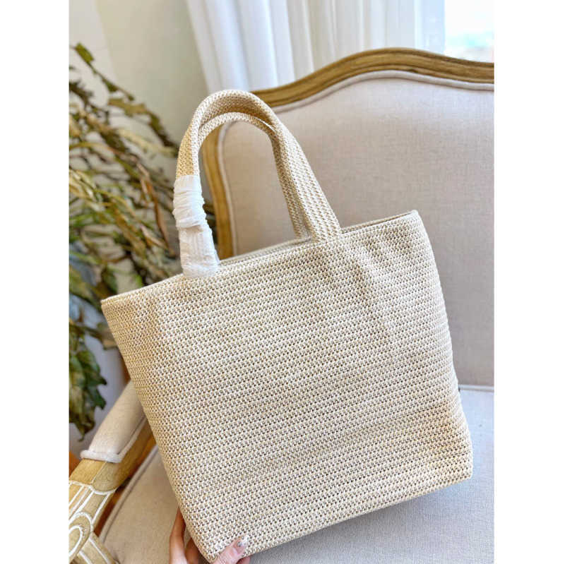 

2023 summer Stripe Straw Bags Designer Bag Woman Crochet Tote Bag Luxury Handbag Summer Shopping Purse Totes Shoulder Handbags Triangle, Beige