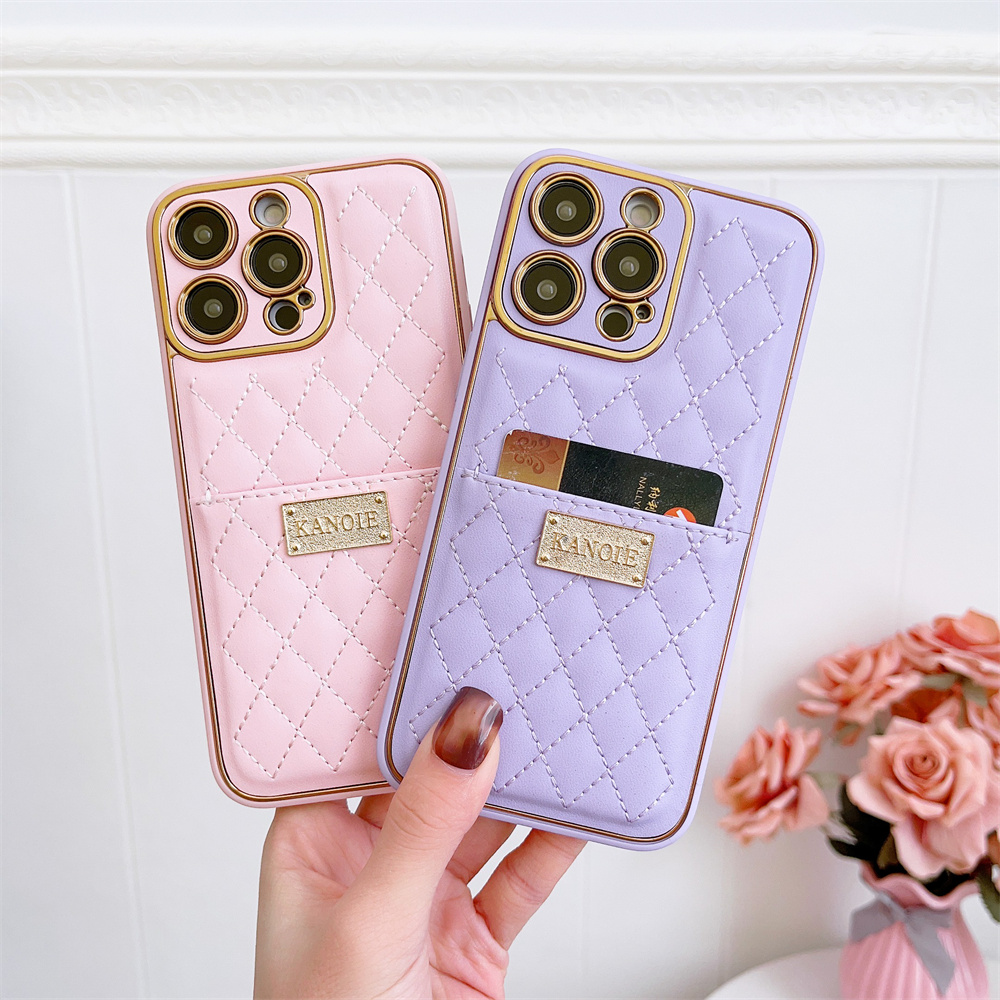 

iPhone 14 Plus Luxury Wallet Leather Case for iPhone 14 13 12 Pro Max Card Holder Lattice Pure Color Soft Shockproof Cover