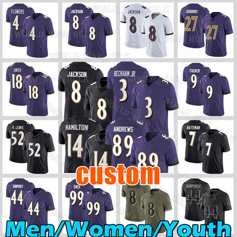 

8 Lamar Jackson Odell Beckham Jr. Football Jersey Mark Andrews Zay Flowers Baltimores Raven Roquan Smith Kyle Hamilton Justin Tucker Lewis Marlon Humphrey Odafe Oweh, Custom women (w y)
