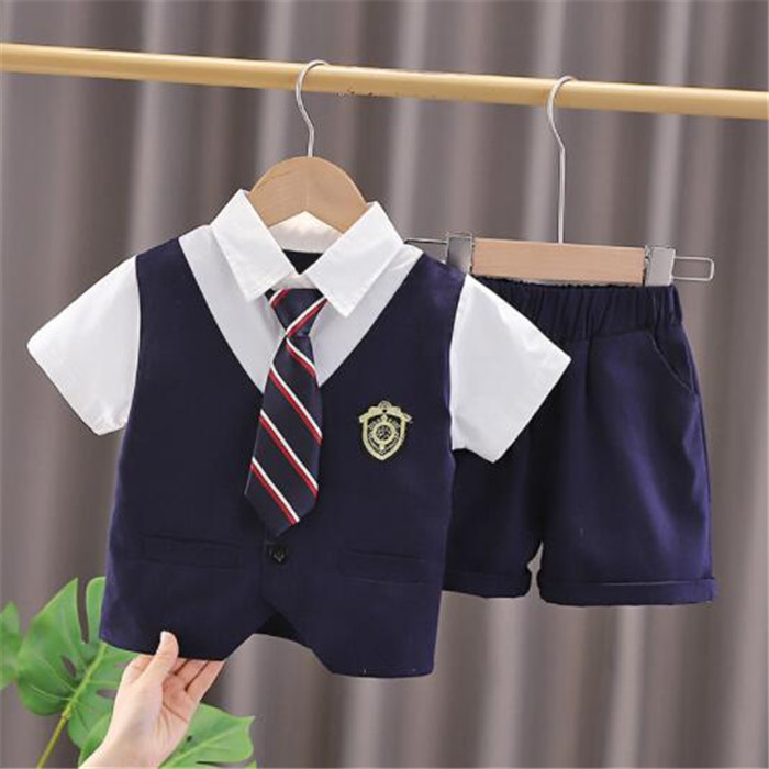 Summer Children Clothing Sets Kids Short Sleeved Shirt Bowtie Pants 2 Piece Suit Toddler Baby Fashion Outfits Gentleman Boys Apparel