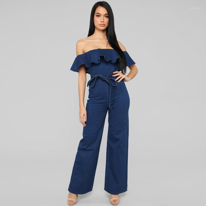 

Women' Jumpsuits OKAYOASIS Sexy Women Strapless Ruffles Bodycon Denim Jumpsuit Elegant Jeans Casual Rompers Overalls, Da21903