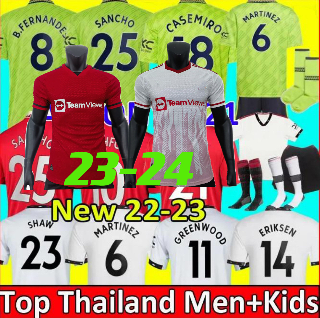 

22 23 MAN UTD soccer jersey CASEMIRO SANCHO RASHFORD ERIKSEN RONALDOs ANTONY 2022 2023 kids kit Men women football shirt Fans player version, 23-24 away+player version