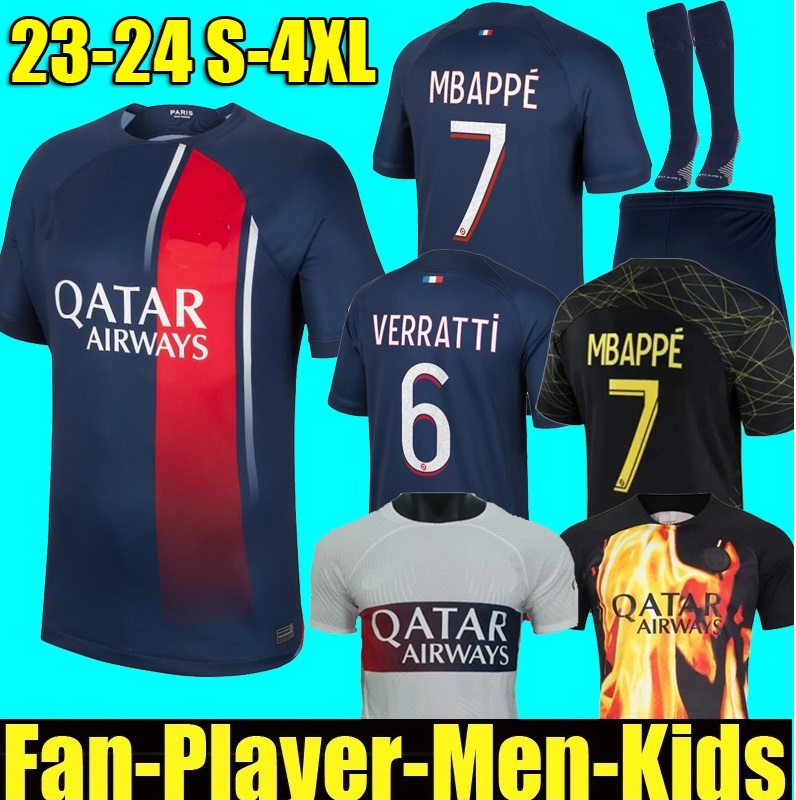 

22 23 24 PsGs MBAPPE soccer jerseys 2023 2024 WIJNALDUM SERGIO RAMOS HAKIMI fourth Maillots de football VERRATTI 4TH shirt Men kids Full Kits, 23 24 kids