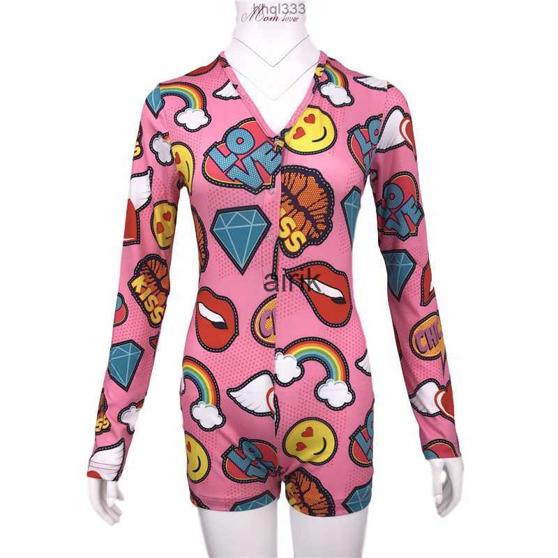 

9879 Women' Sleepwear Fashion Printed One-piece Shorts Sexy Lovely V-neck One-piece Pajamas Nightgowns Women Robes Lingerie Silk Nightdress Black Bathrobe, Ml2022