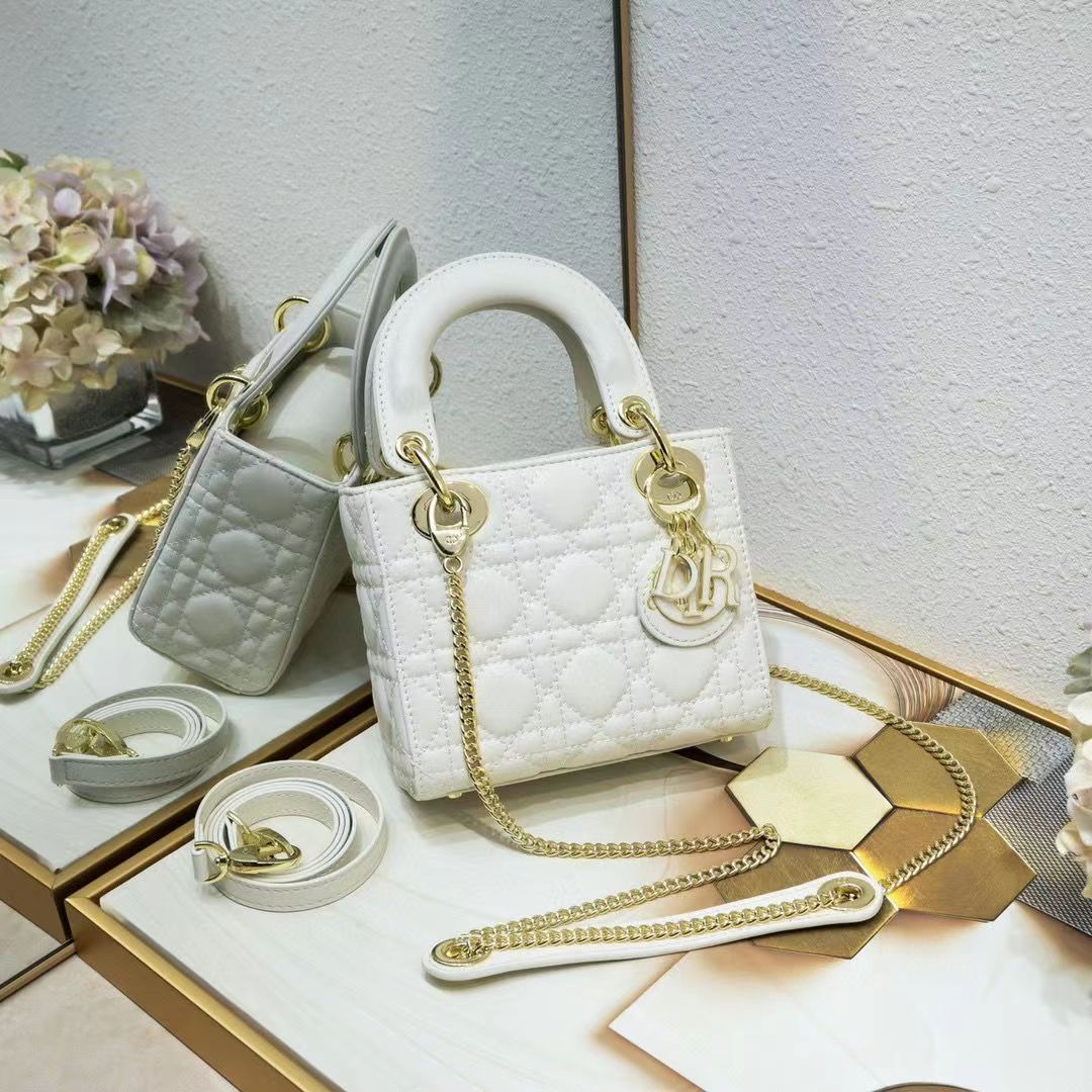 

High quality luxury designers bags Dior Mini lady classic handbag totes bag purses mini size shoulder bags free ship, White