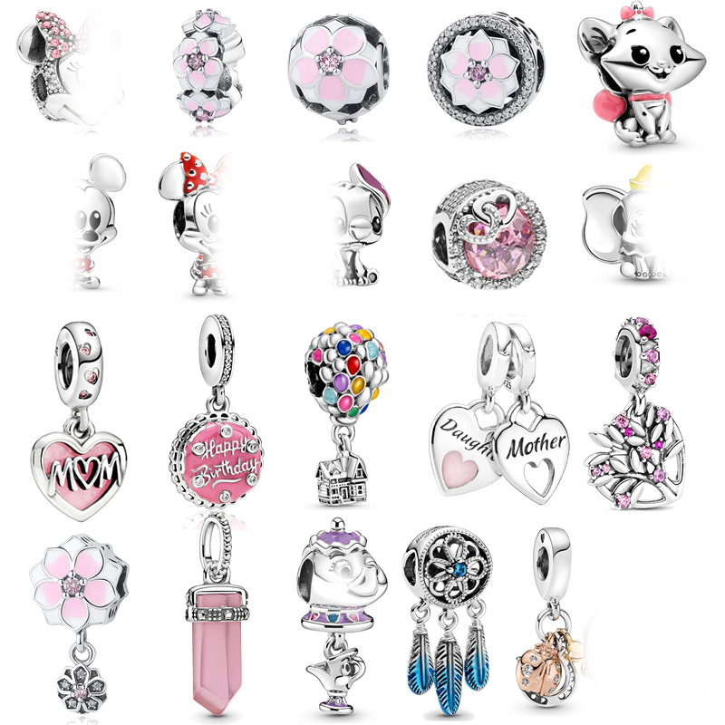 

925 Sterling Silver Dangle Charm Pink Heart Flower Balloon Infinity Love Charms Fit Original Pandora Bracelet DIY Bead Women Jewelry Free delivery
