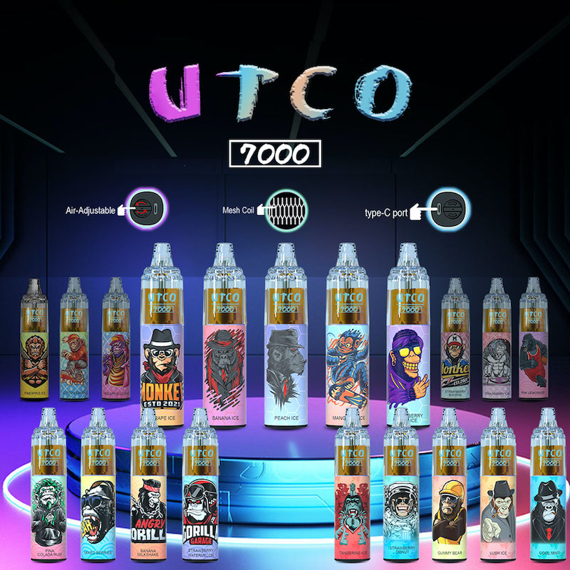 

UTCO puff 7000 puff 7k Disposable e cigarette puff rechargeable 850mAh 14ml Vape mesh coil vape RGB air adjust disposal e cigaret electronic cigarette manufacturer