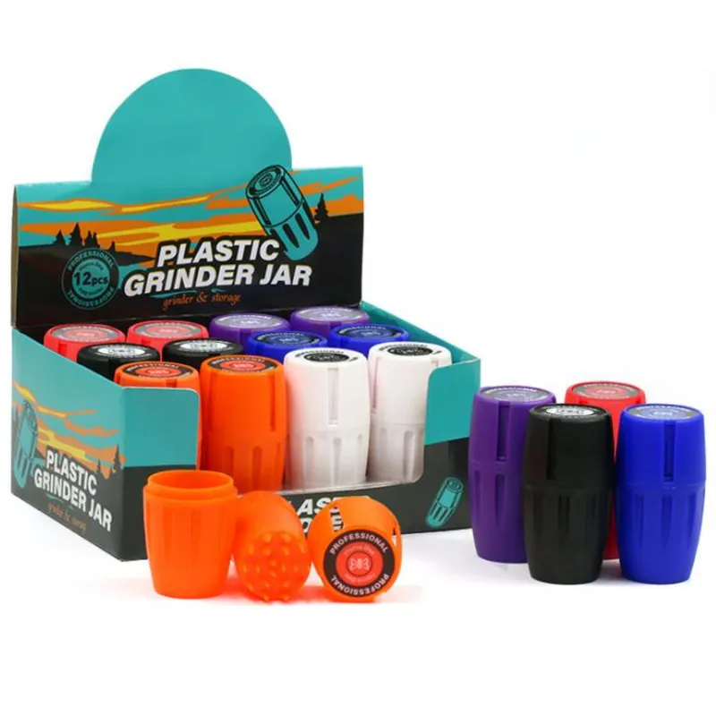 

Smoke Shop plastic Bottle Grinder Abrader Jar Smoking Tool Accessories Hand Tobacco Herb case Storage 3 layer Crusher 6 colors Display box