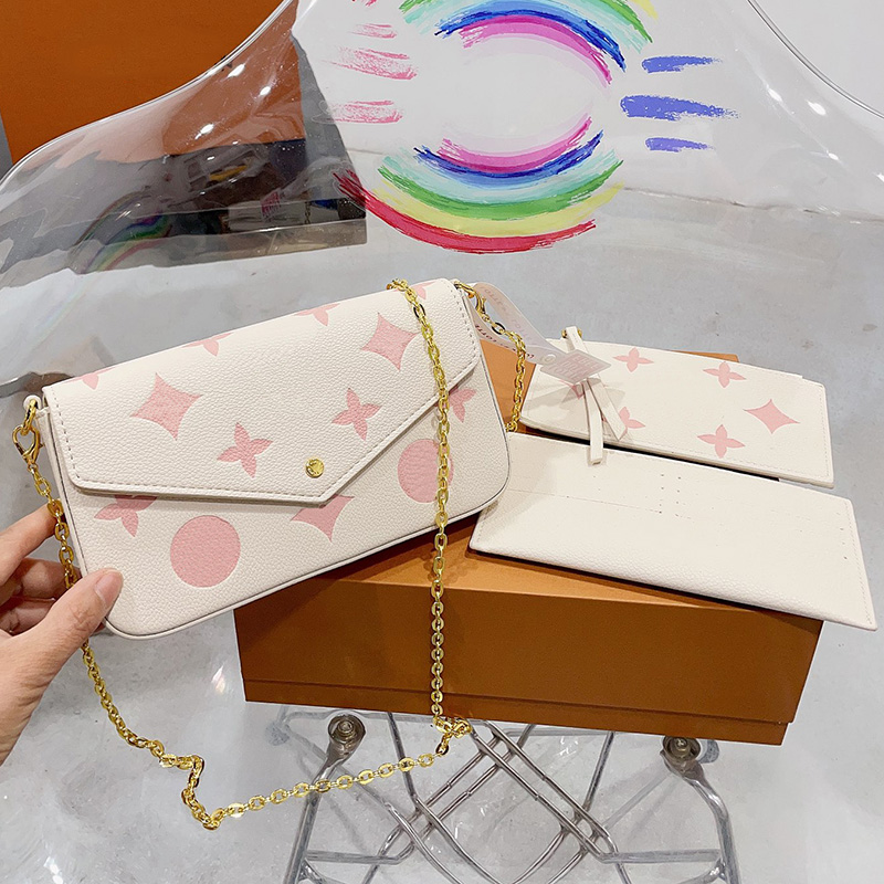 

leather felicie pochette chain wallet designer shoulder bag handbag purse with dust bag box