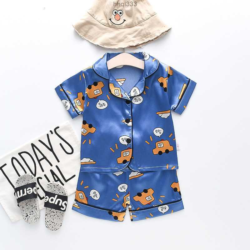

G2pp Blet Pajamas Kids Pajamas Set Silk Pajamas Boys Girls Cartoon Print Pyjamas Short Sleeve Blouse Tops Shorts Underwear Children Sleepwear Suit 230509, Watermelon grey
