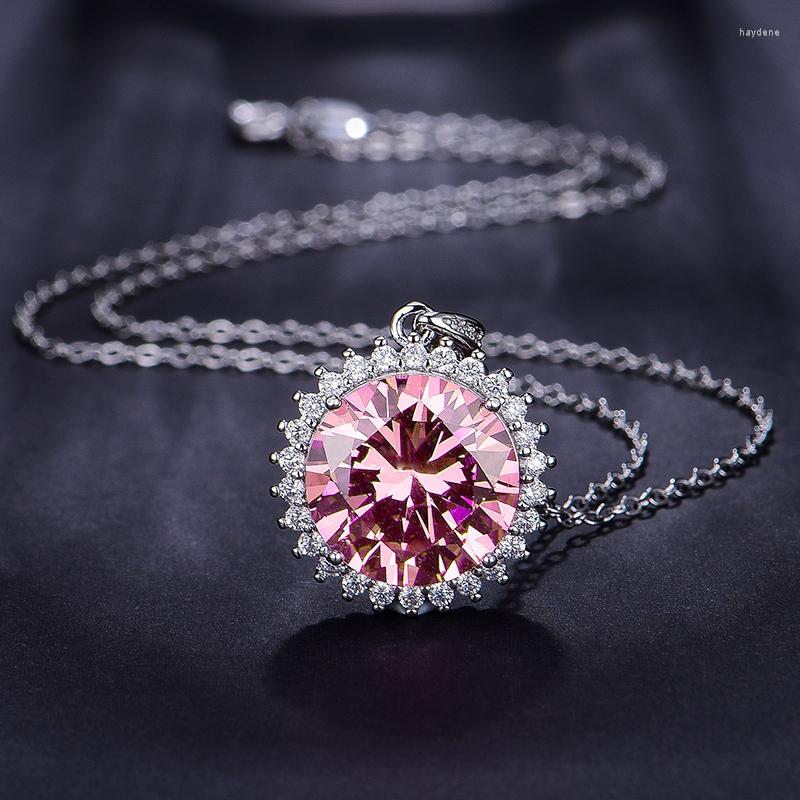 

Pendant Necklaces Huitan Fancy Round Pink Cubic Zirconia Necklace Exquisite Neck Accessories For Dance Party Luxury Fashion Women Jewelry