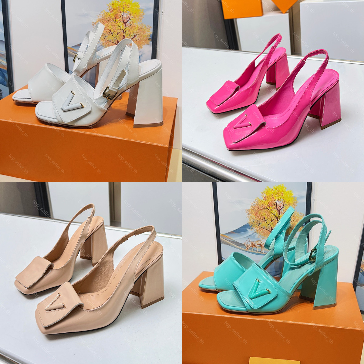 

Shake Sandal Designer Sandals Women Leather Pump Genuine Leather Slide Summer High Heel Slides Chunky Heels Dress Shoe With Box, C6