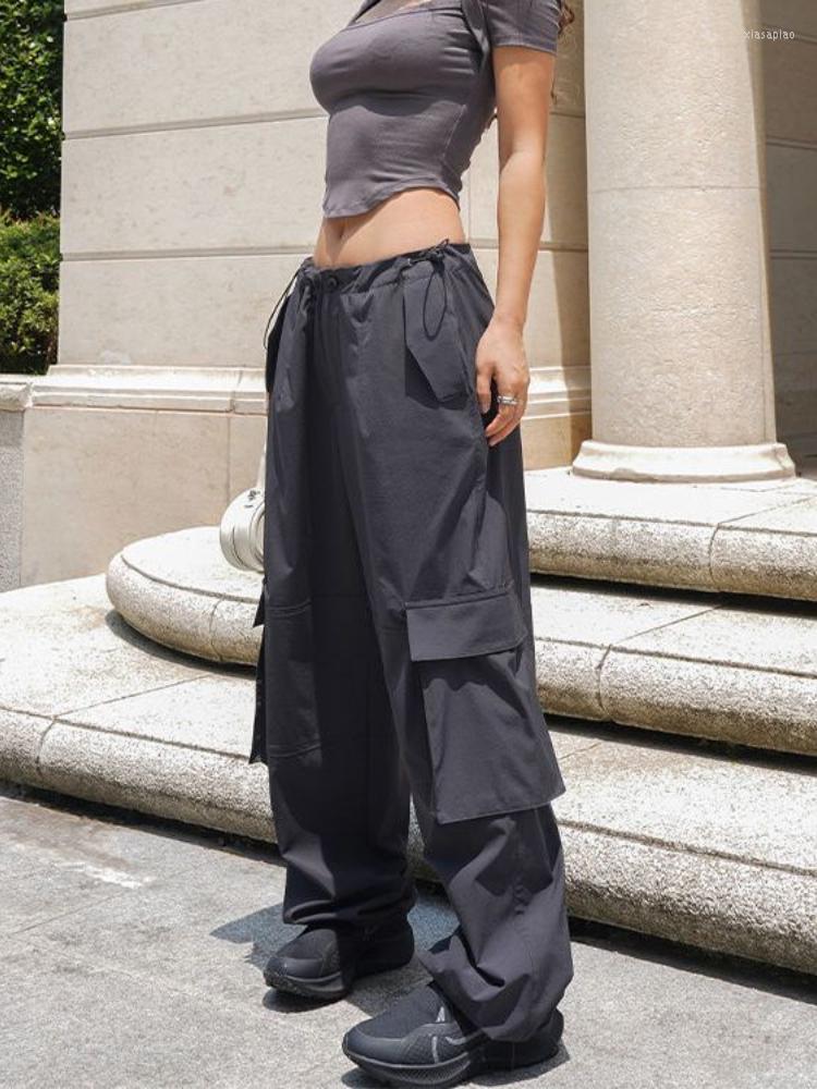 

Women' Pants HOUZHOU Women Cargo Parachute Vintage Techwear Oversized Y2k Streetwear Causal Joggers Hippie Female Wide Leg Trousers, Gray