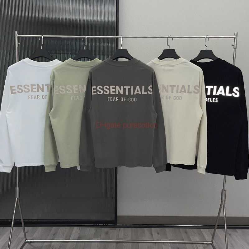 

Designer Fashion Clothing ESS Tees Tshirts Fears Of God FOG Double Thread Essen Los Angeles Limited Classic Letter Underlay Reflective Crew Neck Loose Tshirt Luxury, White
