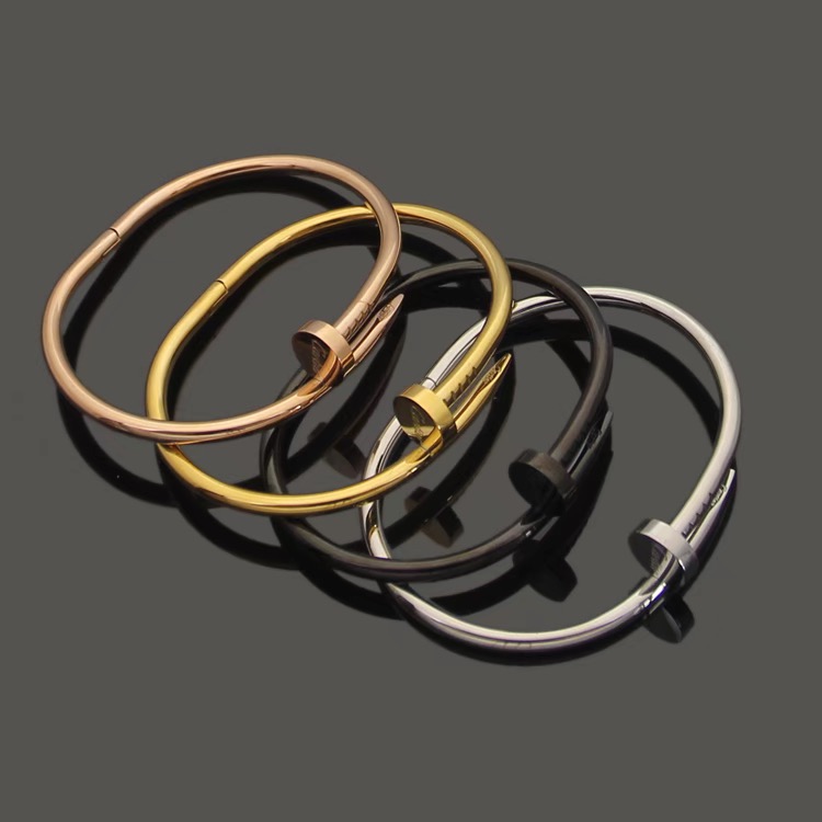Logo engrave love design 3 sizes 16CM 19CM 22CM deluxe nail bangle jewelry stainless steel silver gold rose arrow diamond bracelets & bangles boy