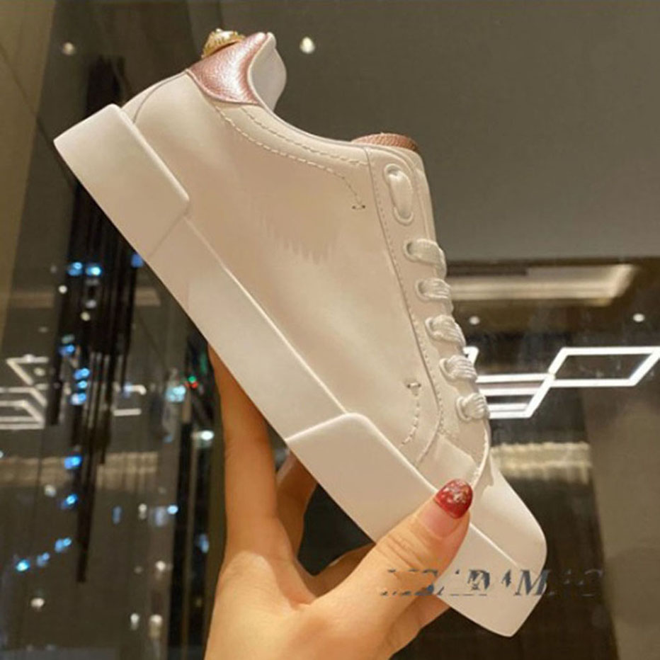 

Fashion men and women pearl buckle flat sneakers leather round toe lace-up casual shoes all season runway shoes mkjik0000001