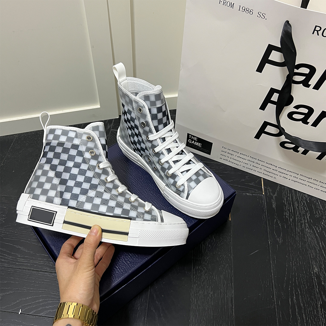 

Luxury Designer Casual Letter Printed Canvas Shoes for Women Men Unisex Flat Fashion Couple Class Sneakers Lace Up High Top Sneakers Big Size with Box B23, Gray high top