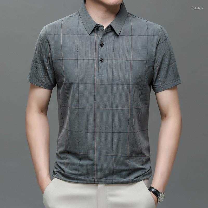 

Men's Polos Fashion Polo Shirt For Men Plaid Short Sleeve Luxury Style Male Casual Korean Soft Cool Clothes, Green