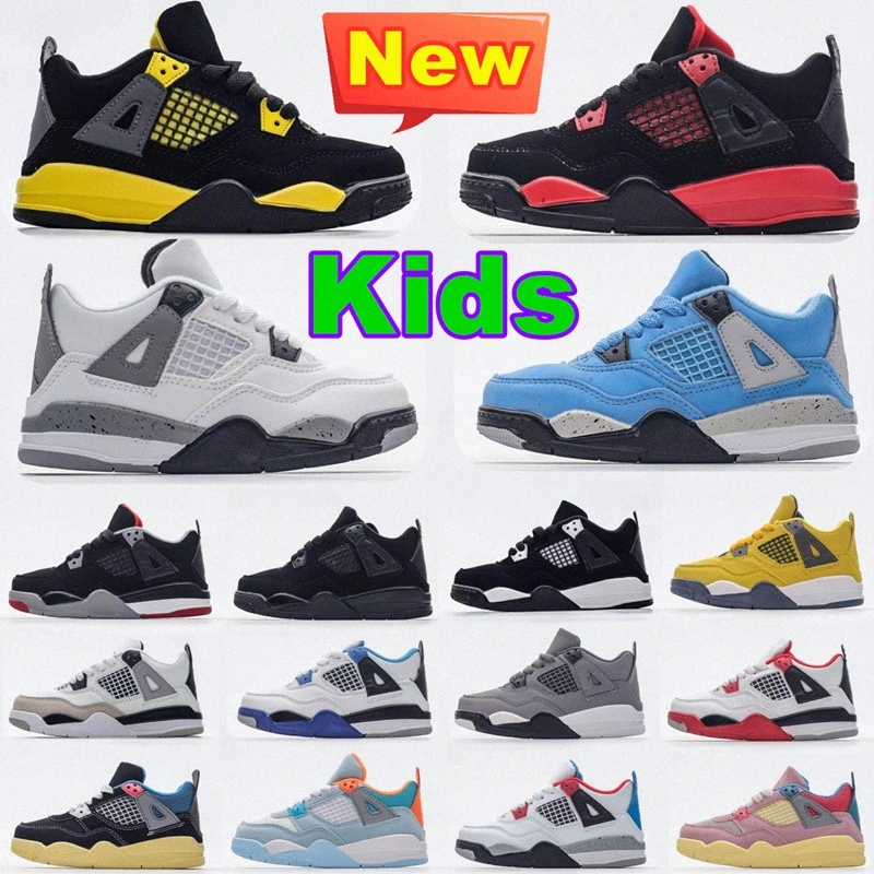 Kids shoes 4s Toddler sneakers 4 baby Basketball youth red Blue cool grey Black white cat lighting Girls boys childrens shoe 6C 4Y 5Y-image-878924371