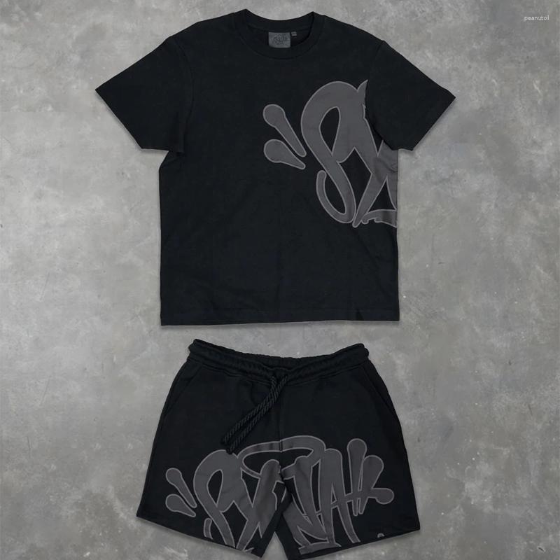 Men's Tracksuits Synaworld Y2K Suit Tracksuit Mens Hip Hop Letter Print Oversized Short Sleeves T Shirt Shorts Pants Two Piece Set Clothing 
