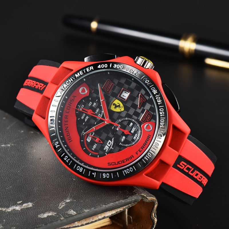 Ferrar Wrist Watches for 2023 Mens Watches Six needles All dials work Quartz Watch High Quality Top Luxury Brand Chronograph Clock Rubber Strap F-image-925215112