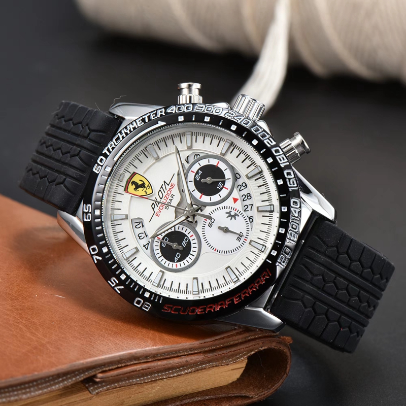 Ferrar Wrist Watches for Men 2023 Mens Watches Six needles All dials work Quartz Watch High Quality Top Luxury Brand Chronograph Clock Rubber Str