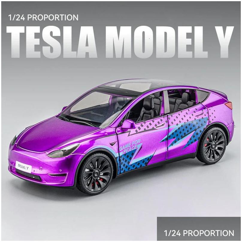 Diecast Model 1 24 Tesla Y 3 S Alloy Die Cast Toy Car Sound and Light Children s Collectibles Birthday gift 231030